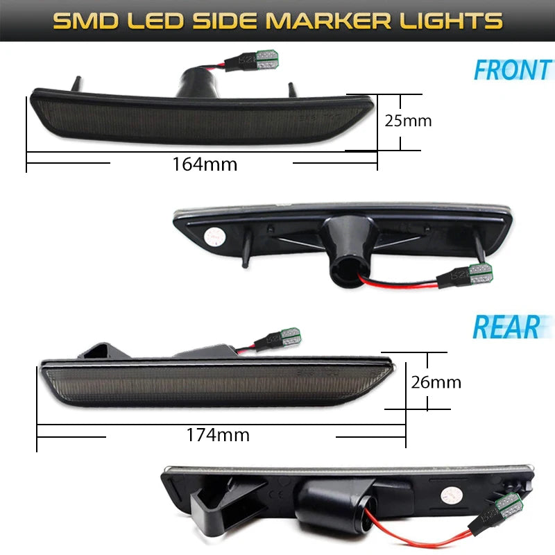 For Ford Mustang 2010-2014 Clear & Smoked Lens LED Side Marker Lamp Amber Front Red Rear Side Fender Lights