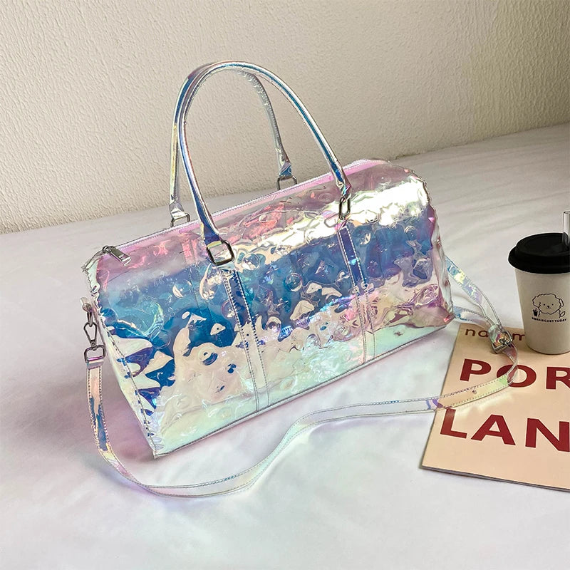 Fashion Colorful Transparent Jelly Bag Laser Shoulder Bag Women Handbag Waterproof Large Capacity Storage Bag Travel Bag