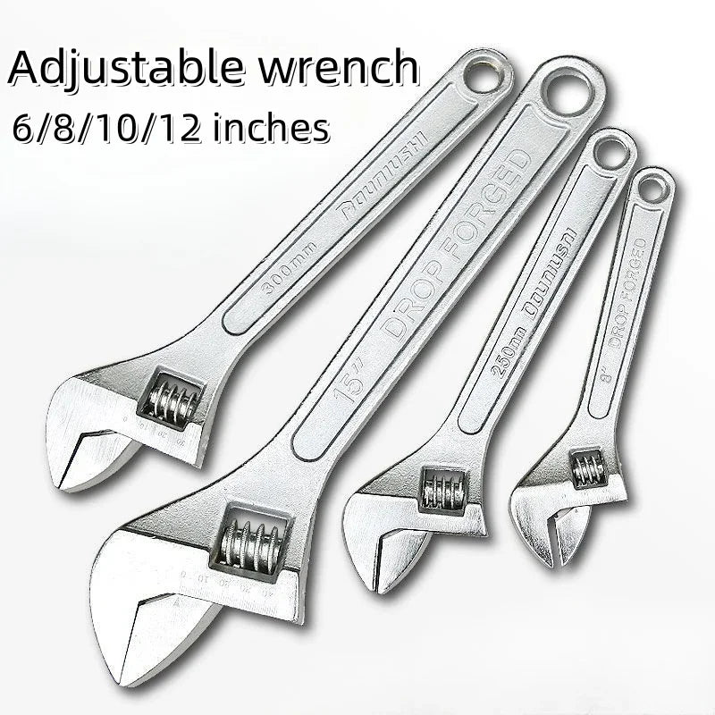 Adjustable Wrench Large Openin Long Handle Universal Spanner Clamp Steel Mechanical Workshop Hand Repair Tools 6/8/10/12 inchs