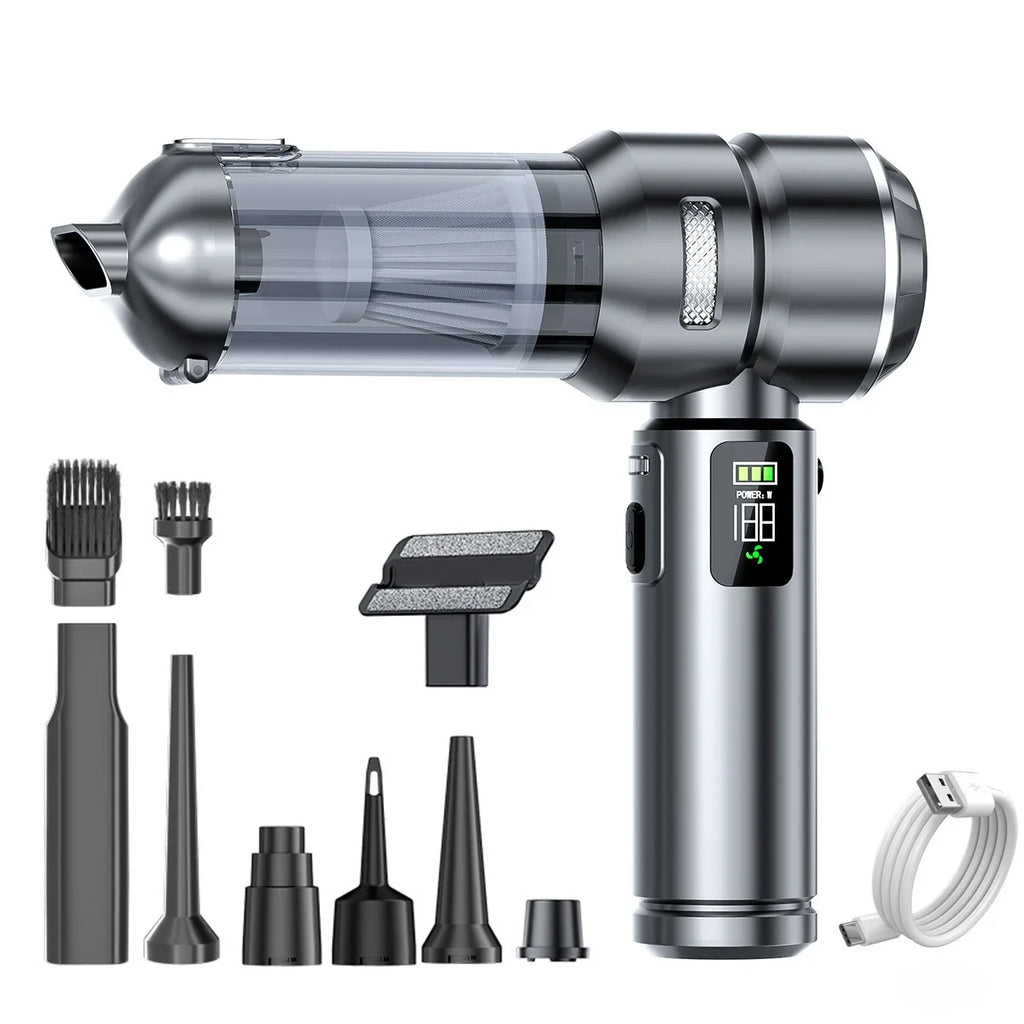 Portable Handheld Car Vacuum Wireless Suction Blower Duster Built-in LED Light Brushless Motor For Auto Household Cleaning