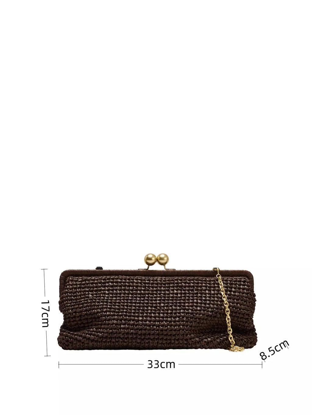 Handmade Woven Clutch Bag For Women Coffee Raffia Handbag with Chain Crossbody Summer Beach Bag