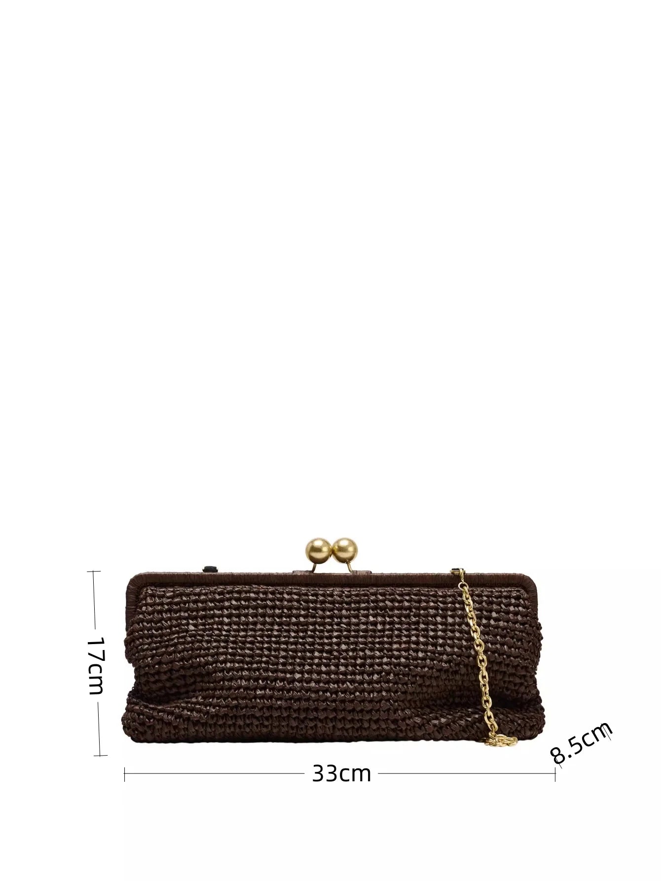 Handmade Woven Clutch Bag For Women Coffee Raffia Handbag with Chain Crossbody Summer Beach Bag
