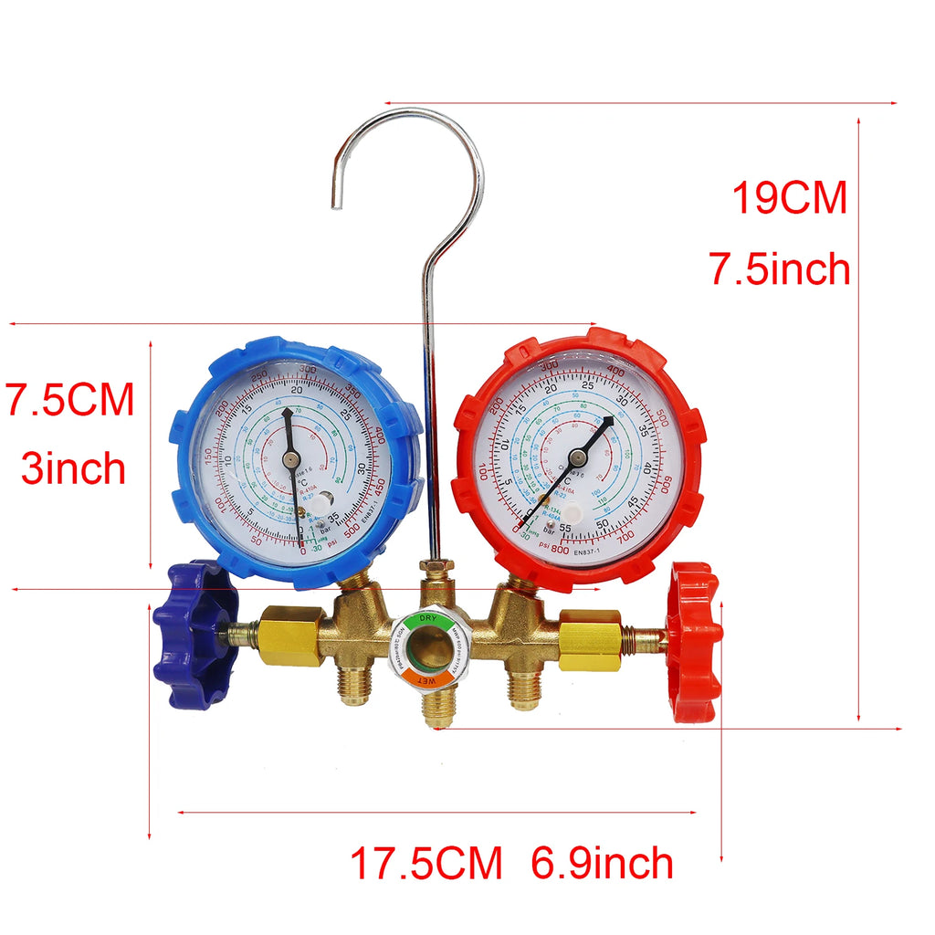 Refrigerant Manifold Gauge Set Diagnostic Air Conditioning Tool Hook Hose for R410A R22 R404A R134A Refrigerant Charging