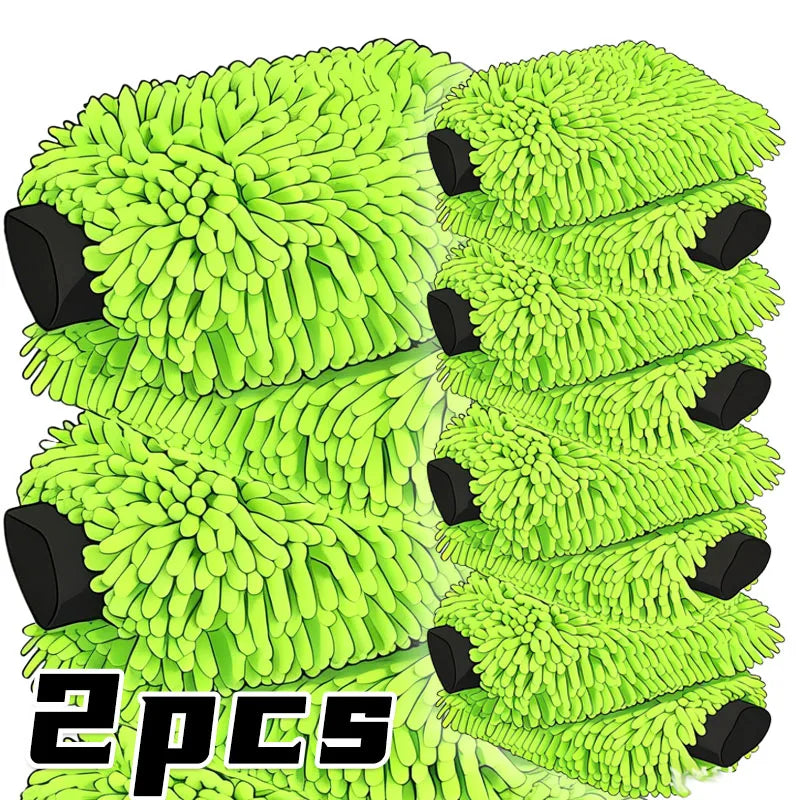 1/2 Green Super-absorbent Car Wash Sponge Microfiber Car Wash Gloves Scratch-free Cleaning Tool for E-bikes and Cars Portable