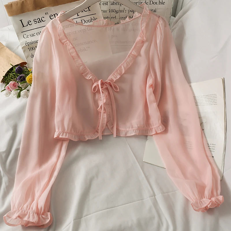 Women Thin Coat Casual Lace Bow Summer Sun Protection Clothes Female Cardigan Shirt Clothing Tops Blouse for Lady Covers Blusa