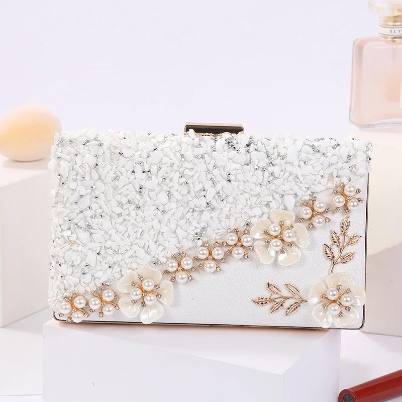 Sweet Pink Handbags Women Flower Clutch Evening Bags Luxury Wedding Purses Bridal Maid Prom Party Hand Bag Beading Pearl Purses