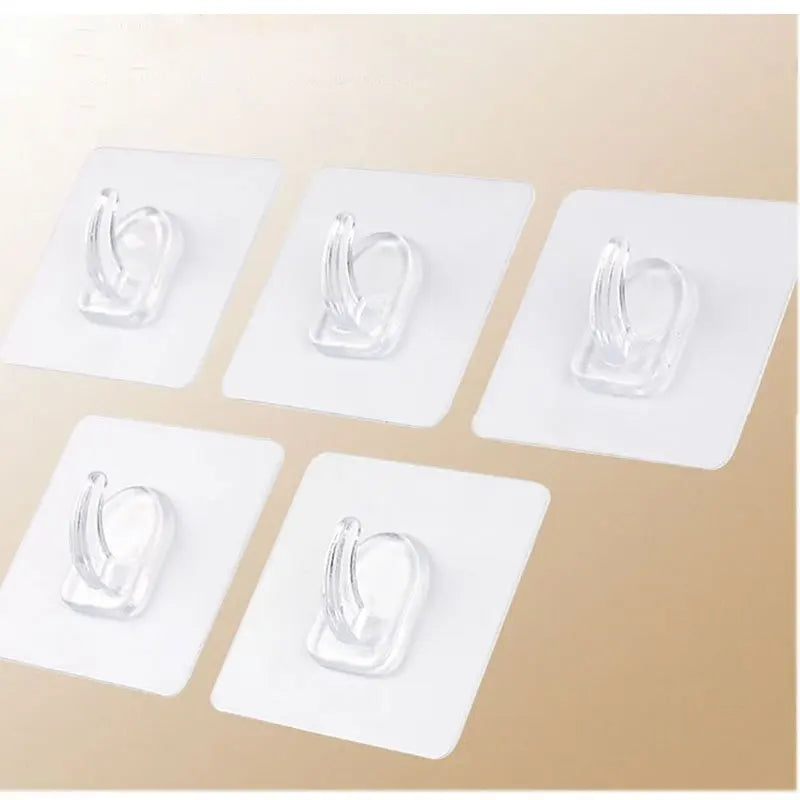 5/10Pcs Reusable Adhesive Hooks Clear Plastic Sticky Hanging Hook Seamless Wall Hook Waterproof for Home Kitchen Bathroom Office