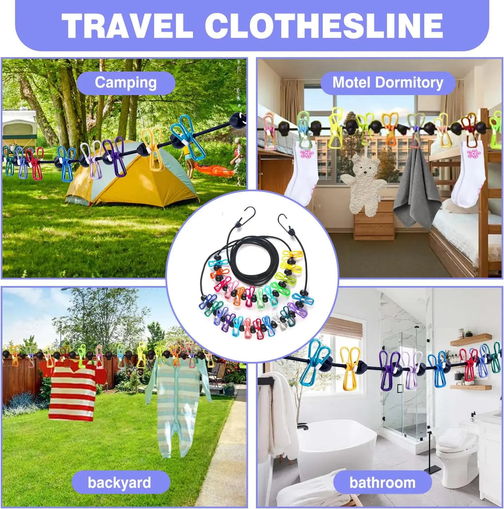 1/2PCS Retractable Portable Travel Clothesline, Clothesline with 12 Clothespins, Indoor Clothesline, Outdoor Camping Accessories
