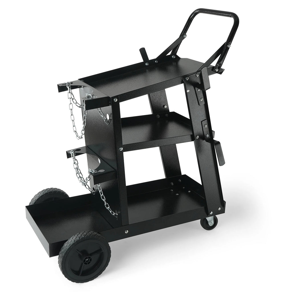 SucceBuy Welding Cart 3-Tier Welder Cart with Swivel Wheels Safety Chains Rolling Tank Storage for Plasma Cutter Welding Machine