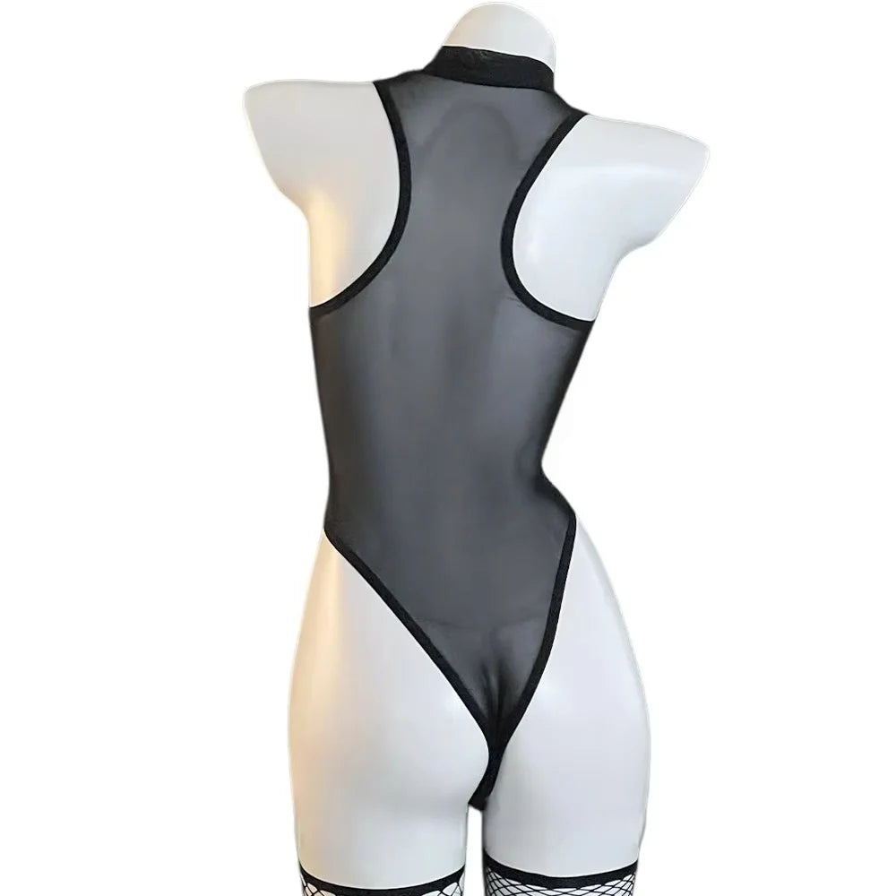 2026 Summer New Sexy Black Mesh One-piece Lingerie See-through No Need To Take Off Erotic Passionate Temptation Mesh Clothing