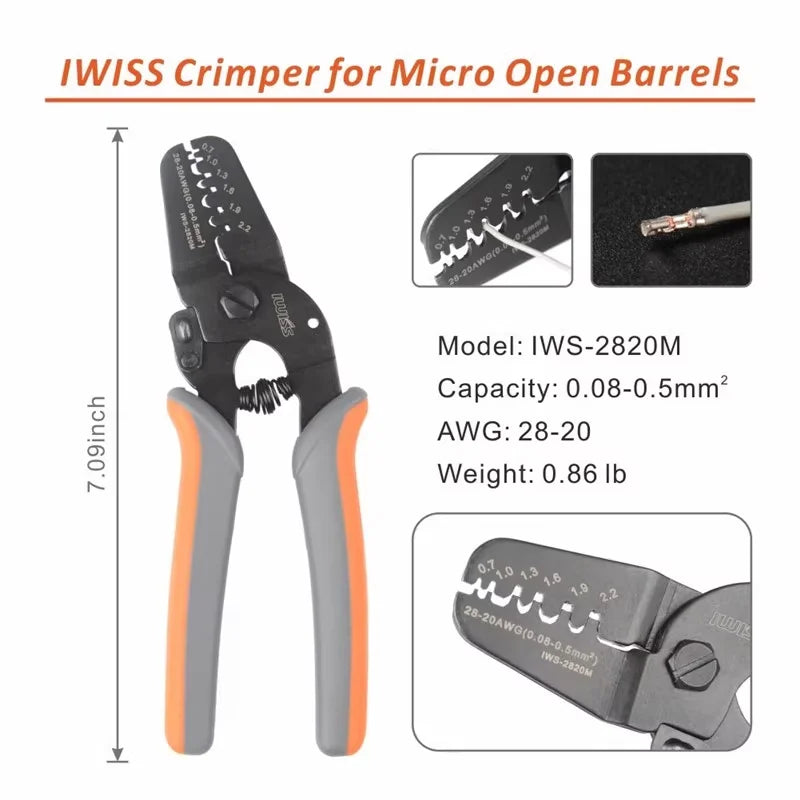 IWISS IWS-2820M Mini Micro Open Barrel Crimping Plier JAM MolexTyco JST Terminals and Connectors Mini Hand Crimper Tool