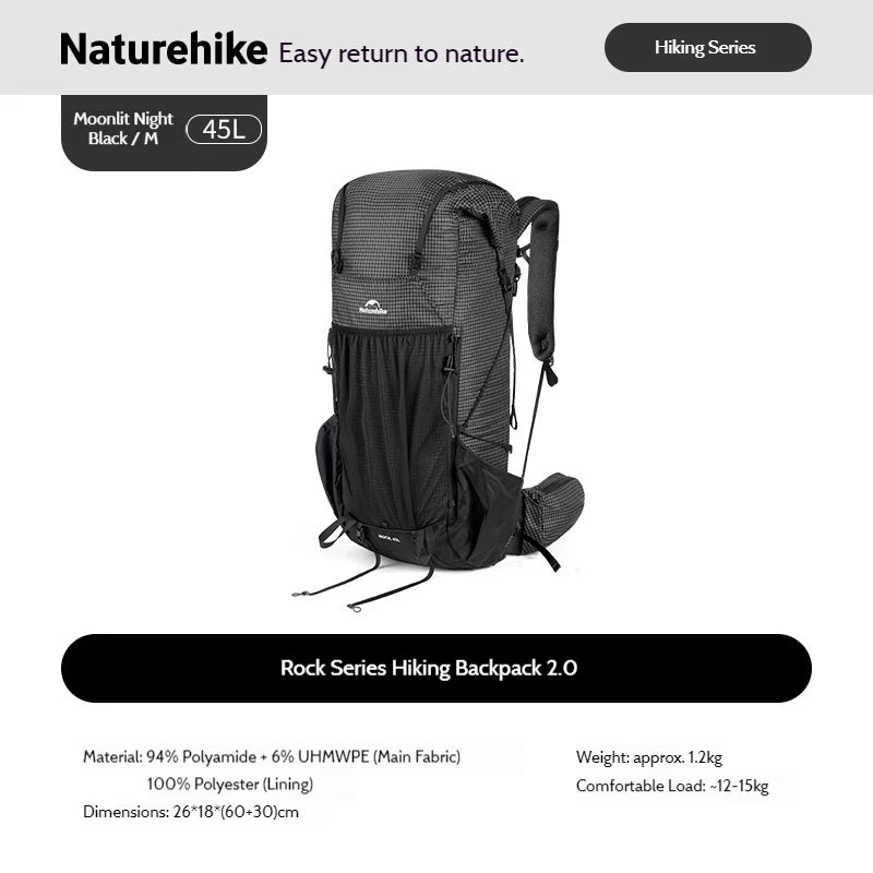 Naturehike Rock 2.0 Backpack for Outdoor Hiking Travel Sports Bag 30L 45L 60L Leisure Mountaineering Climbing Bag Lightweight
