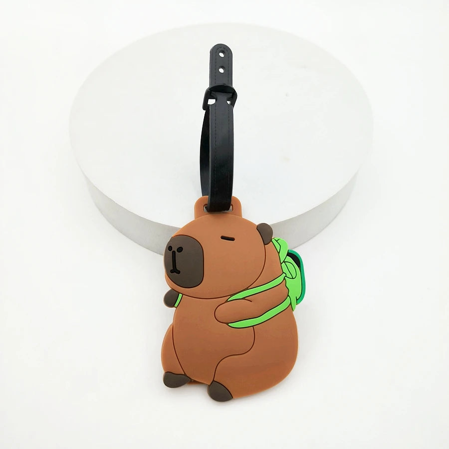 1//2/3PCS Cute Animal Kapibala PVC Soft Rubber Luggage Tag Hanger Identification Tag Bag Hanger Luggage Hanger Anti Loss Strap