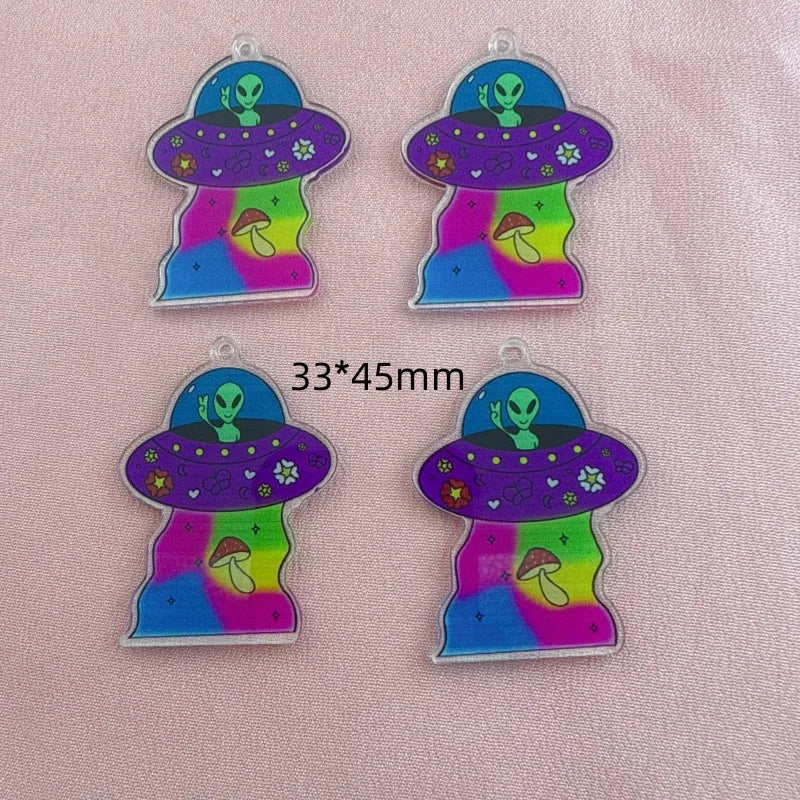 10pcs acrylic alien spaceship earrings with trendy and creative punk style cartoon UFO fashion print