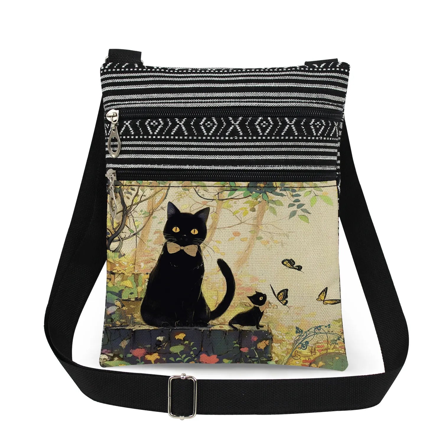 Cute Cartoon Black Cat Print Crossbody Bags Shoulder Bags For Women Daily Travel Portable Small Messenger Bags Catkeeper Gift