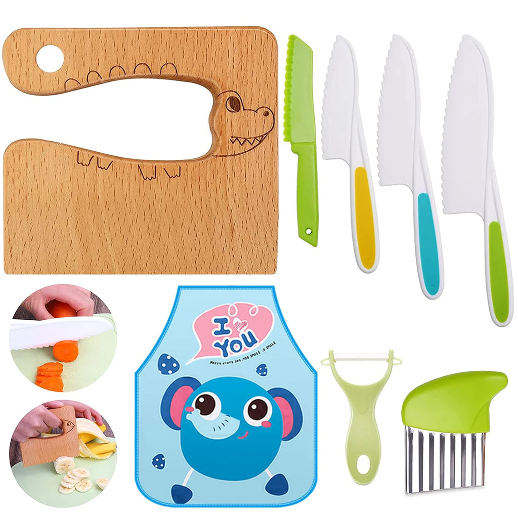 Set Kids Cooking Cutter Knife Toddler Vegetable Cutter Cooking Plastic Fruit Knives to Cut Fruits Crinkle Peeler Kitchen Supply