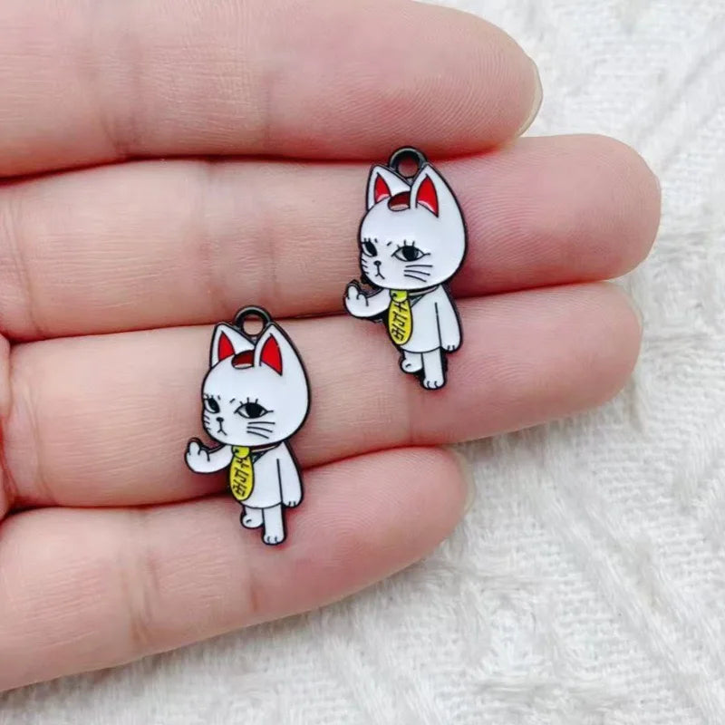 10pcs Cartoon Wealth Cat Pendant Necklace Bracelet Keychain DIY Jewelry Accessories Craft Accessories