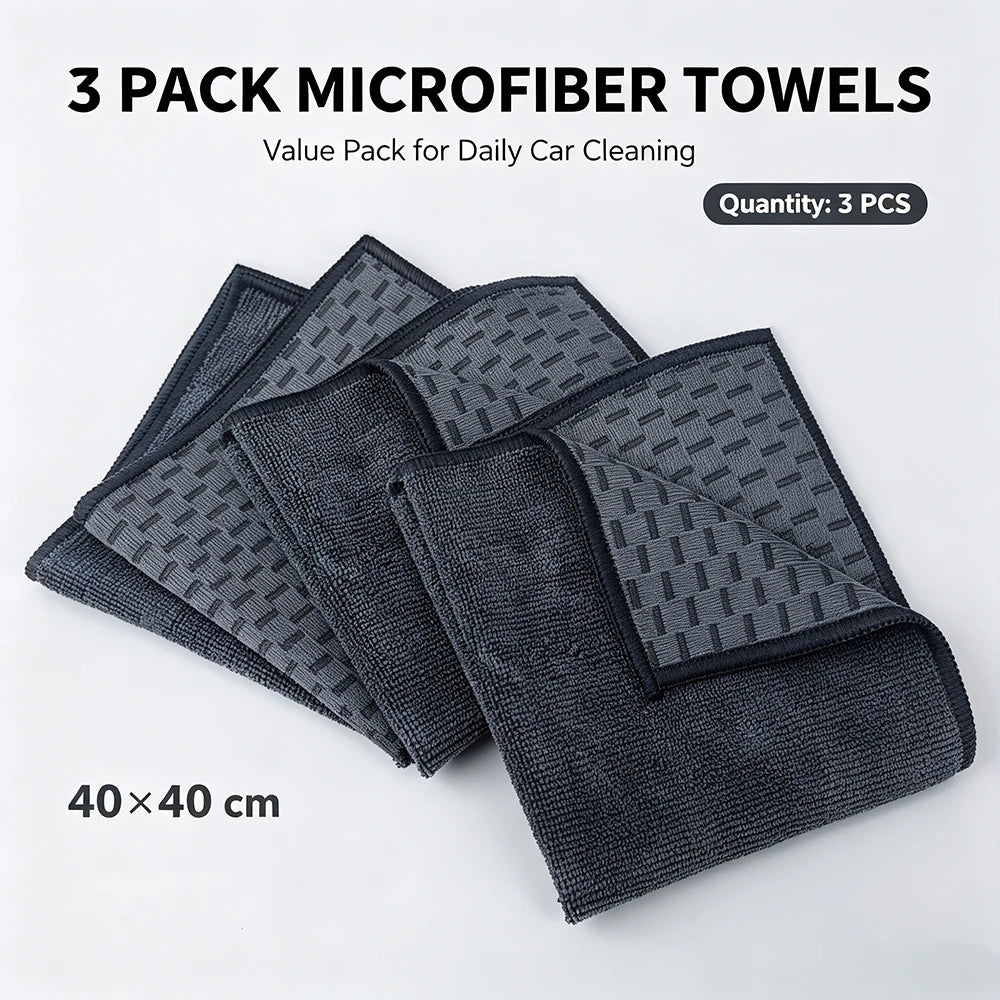 AUTOBRIGHT Dual-Sided Microfiber Car Towel Super Absorbent Double Texture For All Auto Detailing Home Office Cleaning