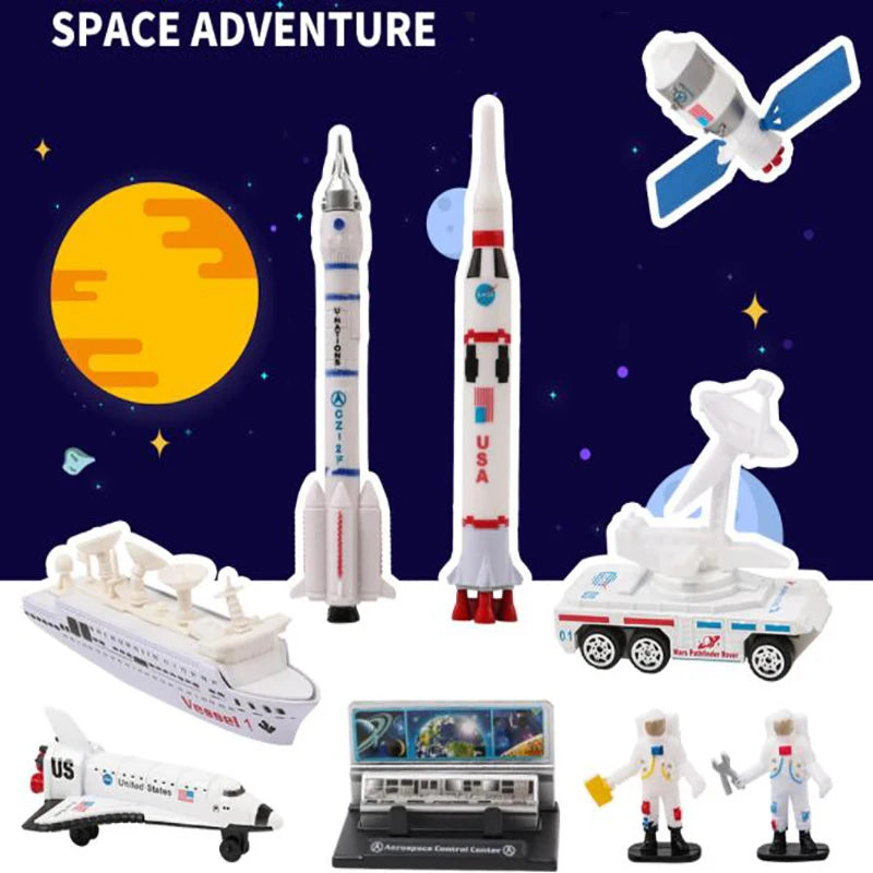 Rocket Model Aircraft Space Toy Set Child Car Launch Tower Space Ship Children's Creative Educational Toys