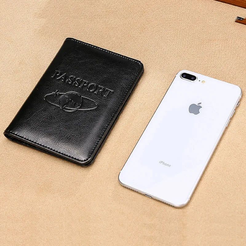 Genuine Leather Passport Holder - RFID Blocking Travel Wallet for Passport & Tickets, Multifunctional Document Case