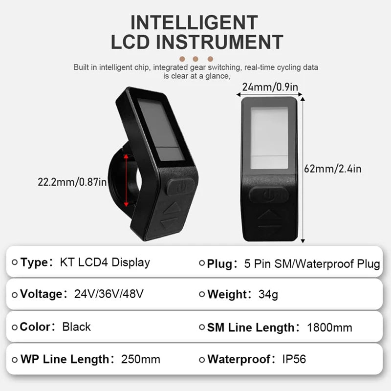 Ebike LCD Display Mini Meter KT-LCD4 Display Waterproof Connector for KT Controller Electric Bicycle Conversion Kit-A07G