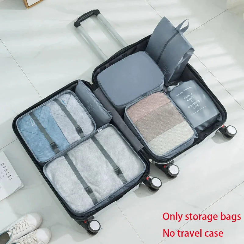 7-piece Set Travel Organizer Set Folding Storage Bags Wardrobe Cube Suitcase Packing Luggage for Clothes & Shoes