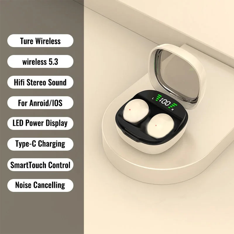 KEBIDUMEI Mini Earphones Bluetooth 5.3 Headphones Invisable Sleep Earbuds HiFi Stereo Sound Noise Reduction Wireless Headsets
