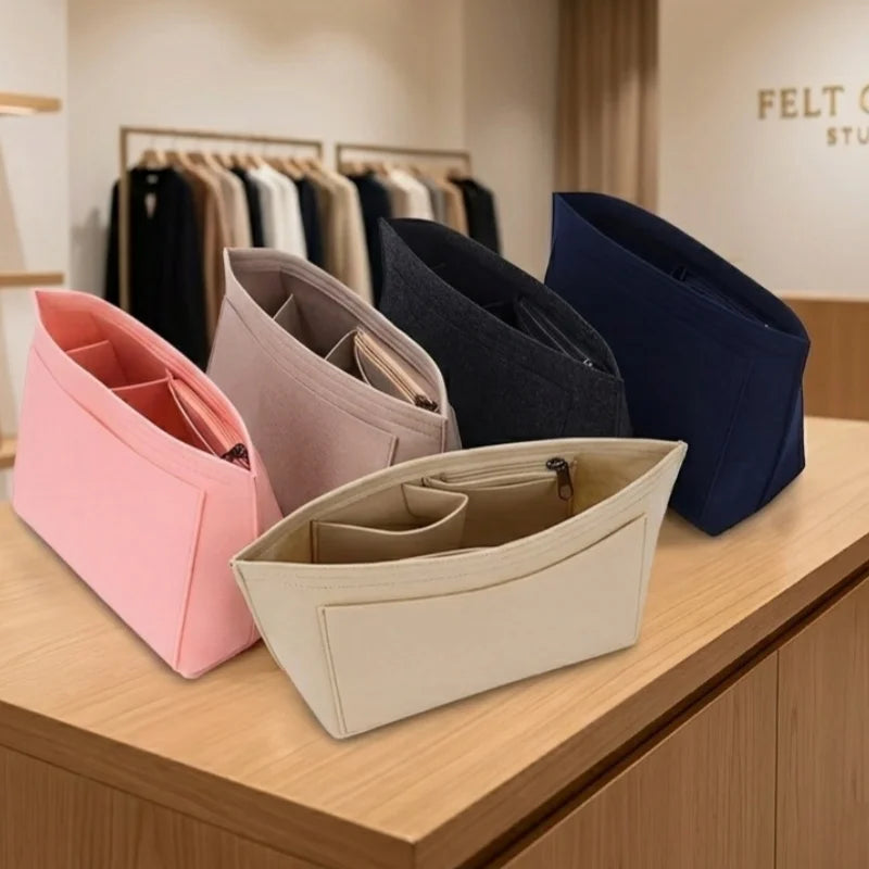 Felt Moon Handbag Organizer Insert - 7-Pocket Foldable Purse Liner for Bag Storage, Travel & Clutch Organization