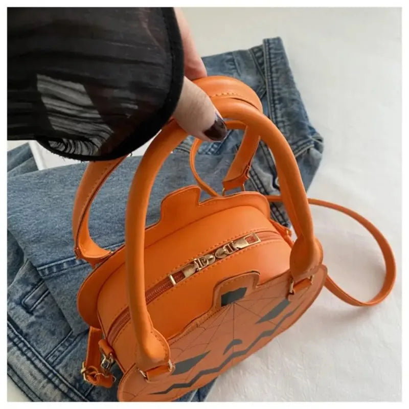 Halloween Single-Shoulder Bag, New Color-Blocking Hand-Held Women's Bag, Simple PU Material Single-Shoulder Pumpkin Bag