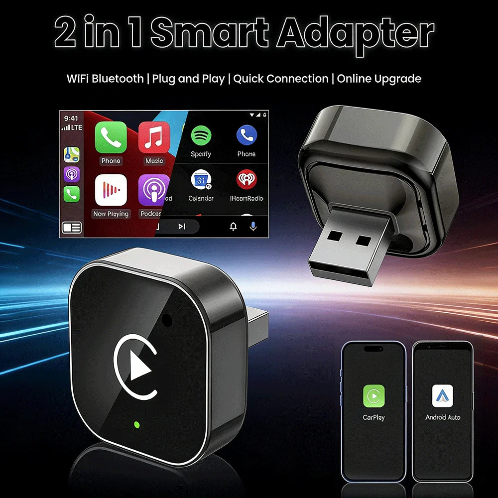 2026 Wireless CarPlay Adapter for iPhone ＆ Android Auto Mini Wired to Wireless Apple Car Play Adapter Plug & Play Compatible for