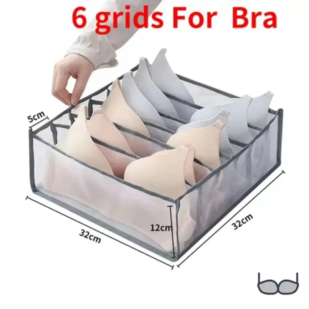 3-Pack Home Storage Boxes Foldable Plaid Underwear Combination Bags - Nylon Drawer Dividers for Socks Panties and Underwear