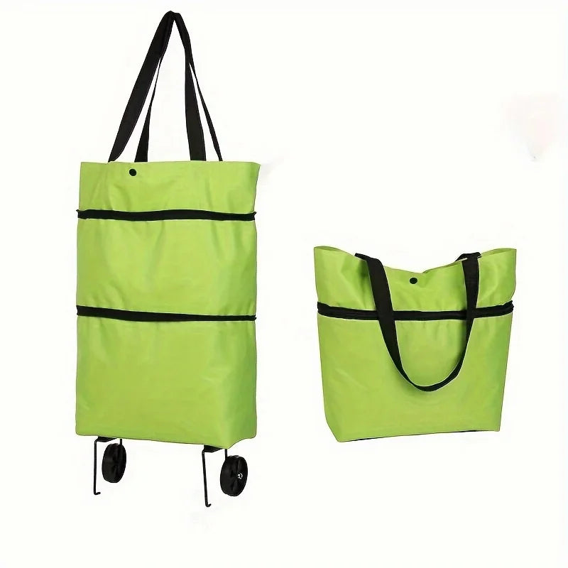 1pc Foldable Handbag, Small Trolley Large Supermarket Shopping Bag, Hand-drawn Grocery Cart Portable Bag