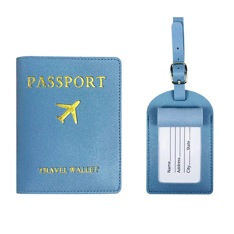 2Pcs/Set PU Travel Passport Cover Luggage Tag Suitcase Identifier Label Baggage Boarding Bag Tag Name ID Address Passport Holder