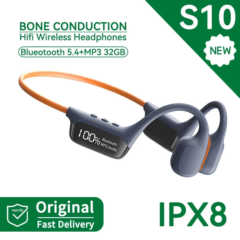 2027 New IPX8 Waterproof Bluetooth 5.4 Swimming Diving Bone Conduction Headphone Player Summer Sports Cycling Music Headset