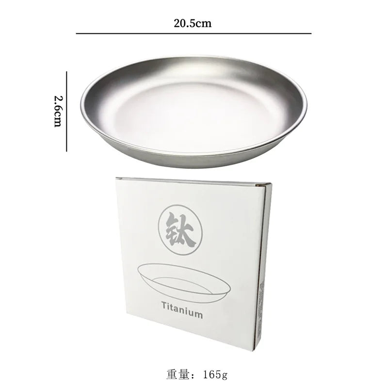 Titanium Camping Plate Ultralight Portable Outdoor Picnic Dinner Plate Round Tableware for Backpacking Hiking Travel Salad BBQ