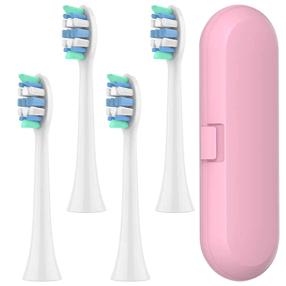 Toothbrush Travel Case and 4x Replacement Brush Heads Compatible with Philips Sonicare Electric Toothbrush, for 4100/6500/7500