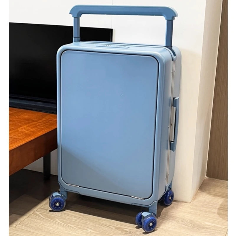 Front Opening Laptop Pocket Rolling Luggage Wide Handle Travel Suitcase 20inch Boarding Carry-On Aluminum Frame Trolley Case Bag