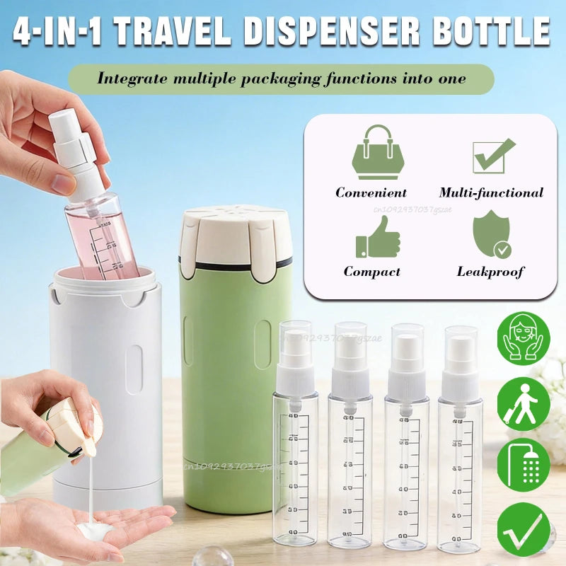 Leak Proof 4 in 1 Travel Dispenser Portable Refillable Travel Container Lightweight Storage Bottle for Shampoo Conditioner