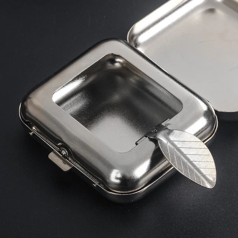 1pc Portable Ashtray, Metal Pocket Ashtray, Windproof Ashtray With Lid, Stainless Steel Car Ash Tray For Car