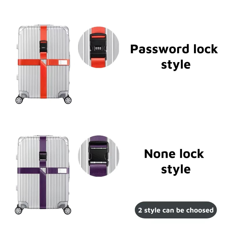 Nylon Cross Luggage Straps with Name ID Card Adjustable Bundling Packing Baggage Belt Password Lock Anti-lost Travel Accessories