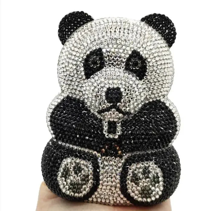 Boutique De FGG Brown Crystal Teddy Bear Evening Clutch Bags for Women Wedding Party Mini Minaudiere Purses and Handbags