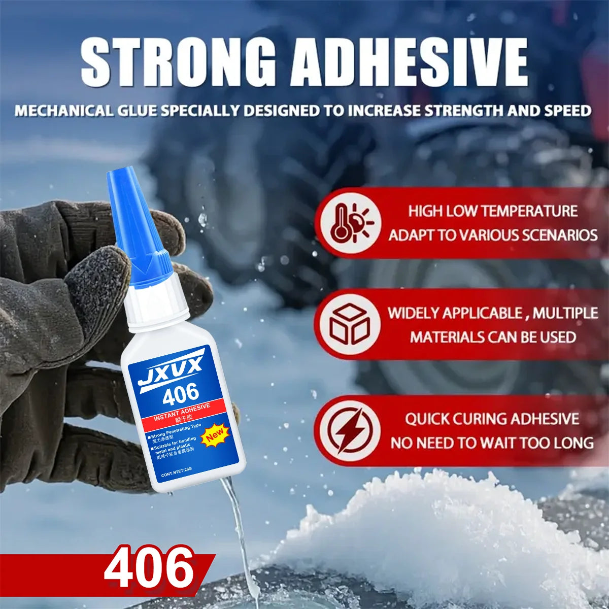5 Pieces of Super Strong Glue 406, 10 Seconds Instant Drying, Waterproof, Good Stability, Full Bonding Tool. Suitable for Wood, Plastic, Ceramics, Metal, Rubber, Office Tool