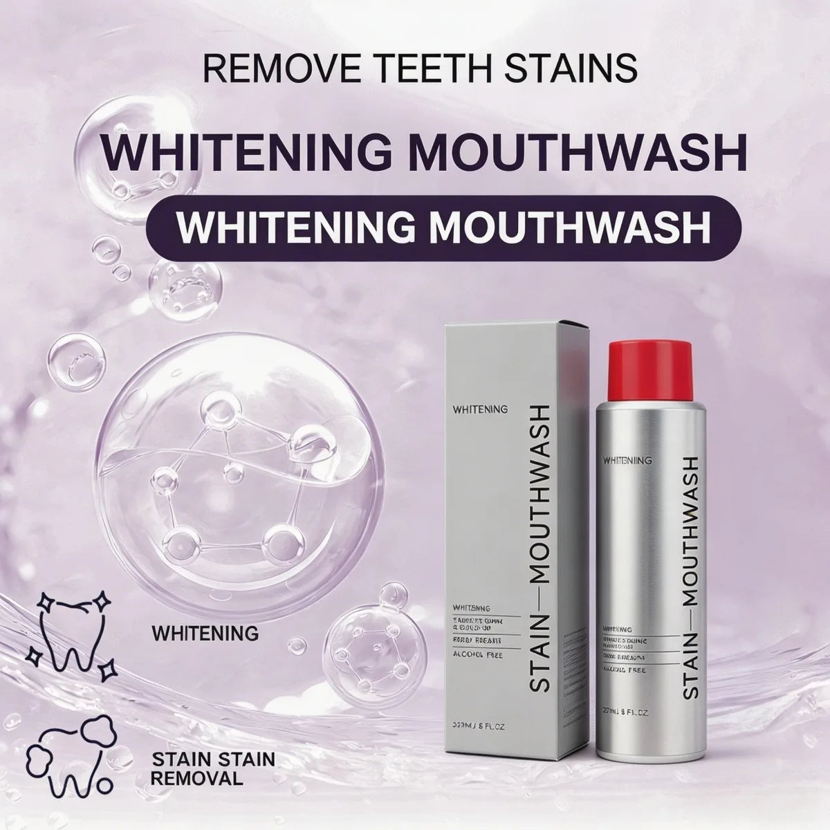 1/2/3Pcs Stain Removal Mouthwash Alcohol Free Teeth Brightening Fresh Breath Plaque Remover Enamel Safe Daily Oral Care