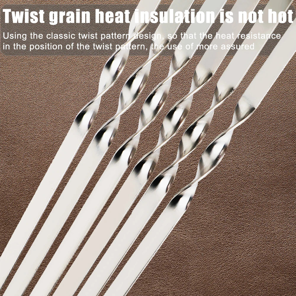 6Pcs Wide BBQ Sticks Stainless Steel Barbecue Skewer BBQ Utensil Reusable Grill Sticks Outdoor Camping Picnic Flat BBQ Fork