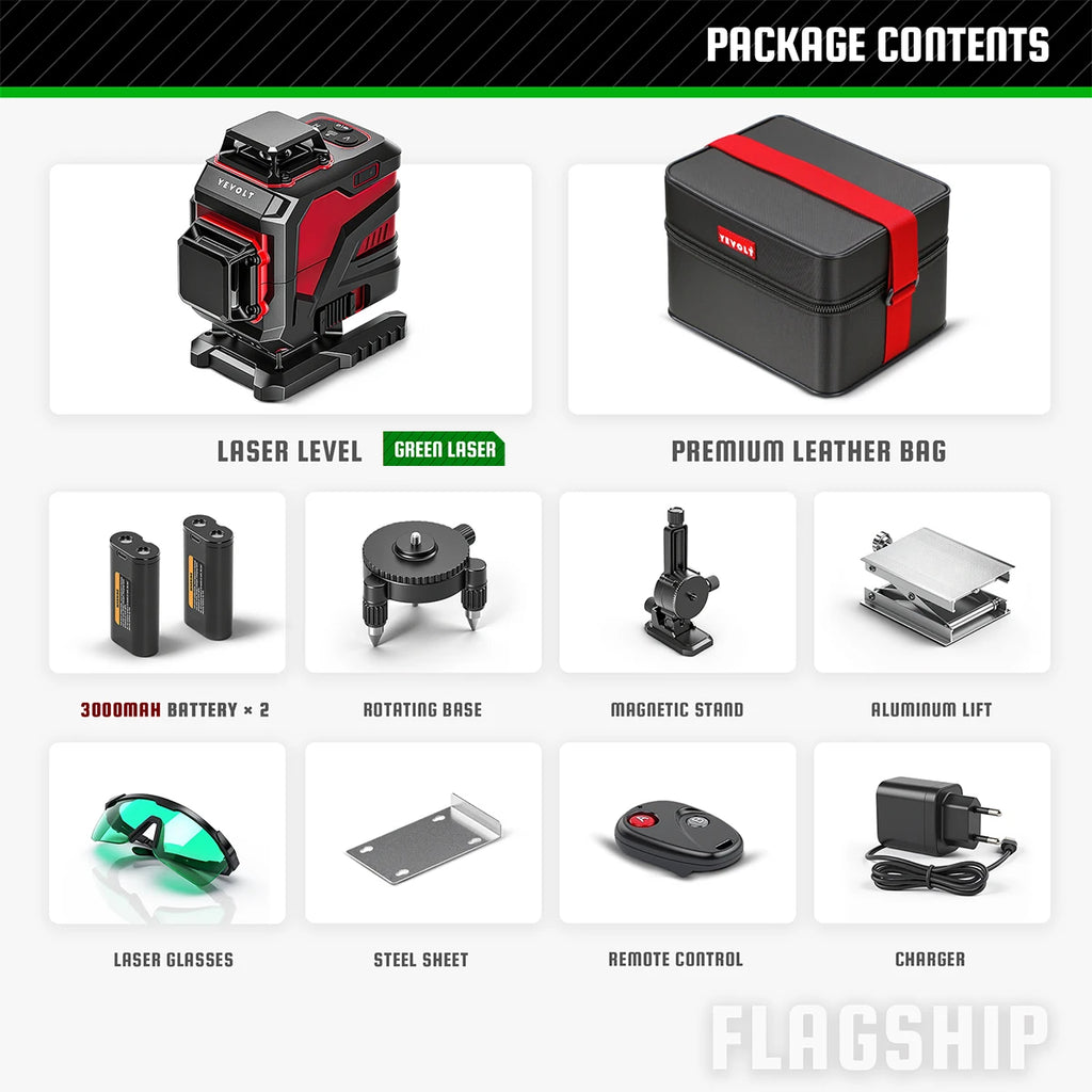 YEVOLT YVGLL4XS Series Green Laser Level 3/4-Plane 3D/4D 12/16-Lines Self-leveling 360 Horizontal & Vertical 3.6V Power Tools