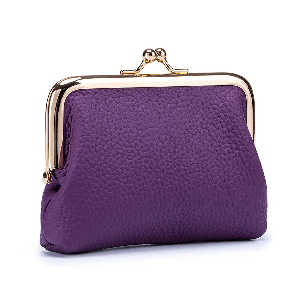 Women's Kiss Lock Crossbody Bag Genuine Leather Mini Handbags Kiss Clasp Crossbody Shoulder Bags Coin Purse Messenger Handbag