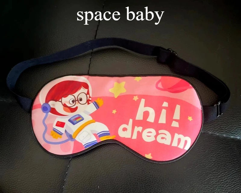 Kids Cartoon Silk Sleep Eye Mask,100% Silk16 Momme Adjustable Elastic Strap Full Blackout Eye Cover for 3-15 Years Old Children