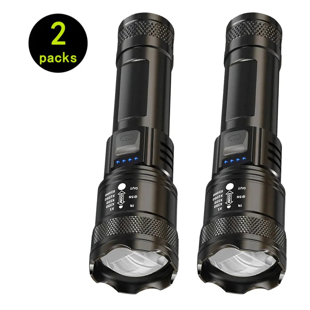 Super Bright Flashlight USB Rechargeable LED Long Range Tactical Torch Outdoor Waterproof Emergency Camping Fishing Lantern