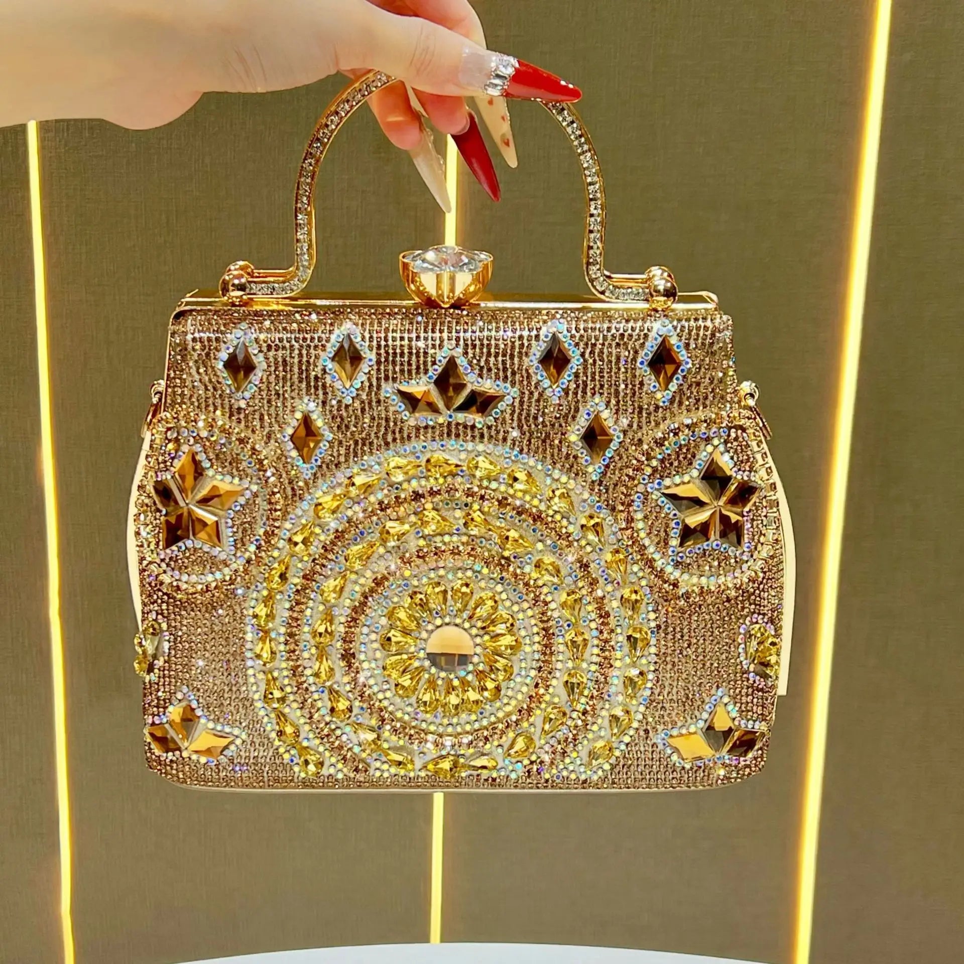 Ladies dinner bag light luxury handbag flash diamond clutch bag high-end chain oblique span women's bag