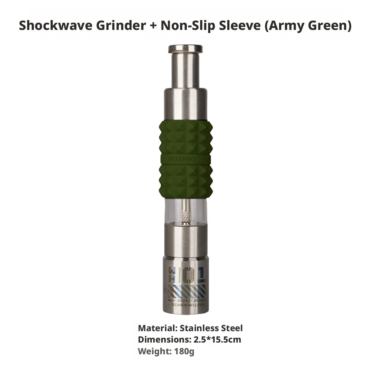 WELLHIKE Shock Wave Grinder - Stainless Steel Tactical Pepper & Sea Salt Manual Press Spice Shaker with GZ Silicone Sleeve
